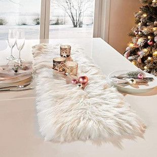 Modern Small White Luxury Faux Fur Table Runners Decorative Rug