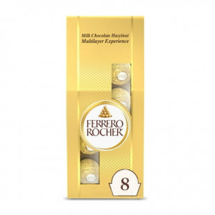 Ferrero Rocher Fine Hazelnut Milk Chocolate, 8 Count, Chocolate Candy Gift Bag, 3.5 oz