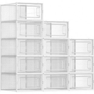 SONGMICS Shoe Boxes Clear Stackable Plastic Shoe Storage Boxes with Lids 12 Pack Shoe Organizers For Closet