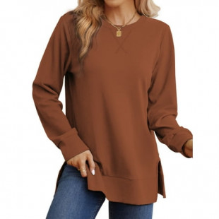 MOSHU Crewneck Sweatshirts for Women Side Split Long Sleeve Shirts Fashion Fall Womens Tops