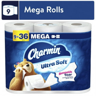 Charmin Ultra Soft Toilet Paper 9 Mega Rolls, 224 Sheets per Roll