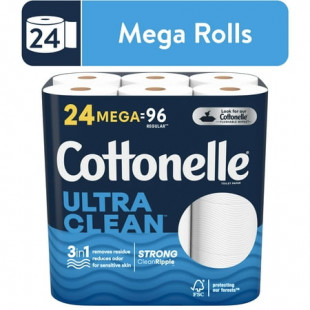 Cottonelle Ultra Clean Toilet Paper, 24 Mega Rolls, 312 Sheets per Roll (7,488 Total)