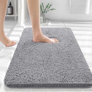 OLANLY Bathroom Rugs 30x20, Extra Soft Absorbent Chenille Bath Rugs, Rubber Backing Quick Dry, Machine Washable Bath Mats for Bathroom Floor, Tub and Shower, Home Decor Accessories, Grey