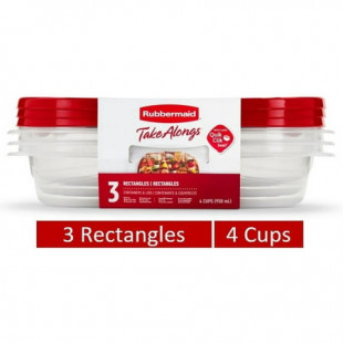 Rubbermaid TakeAlongs 4 Cup Rectangle Food Storage Containers, Set of 3, Red