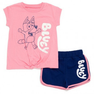 Bluey Toddler Girls T-Shirt and Dolphin Active French Terry Shorts Outfit Set Pink / Blue 5T