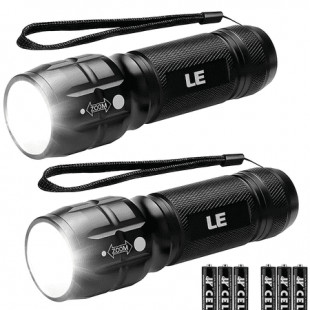 LE 2-Packs LED Flash Light LE1000 High Lumens, Mini Multifunction Tactical Flashlight , Zoomable, Waterproof, Adjustable Brightness, for Camping, Outdoor, and Emergency Use (AAA Batteries Included)