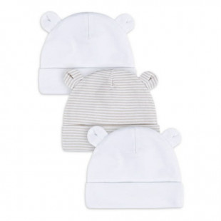 Gerber Baby Boy or Girl Unisex White Beanie Cotton Caps, 3-Pack, Sizes Newborn - 0/6 Months