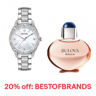 Bulova Women's Sutton Quartz Silver Bracelet Perfume Watch Set 32MM 96R228