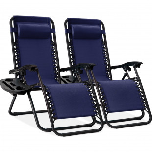 Best Choice Products Set of 2 Zero Gravity Lounge Chairs w/ Cup Holder Tray - Navy Blue