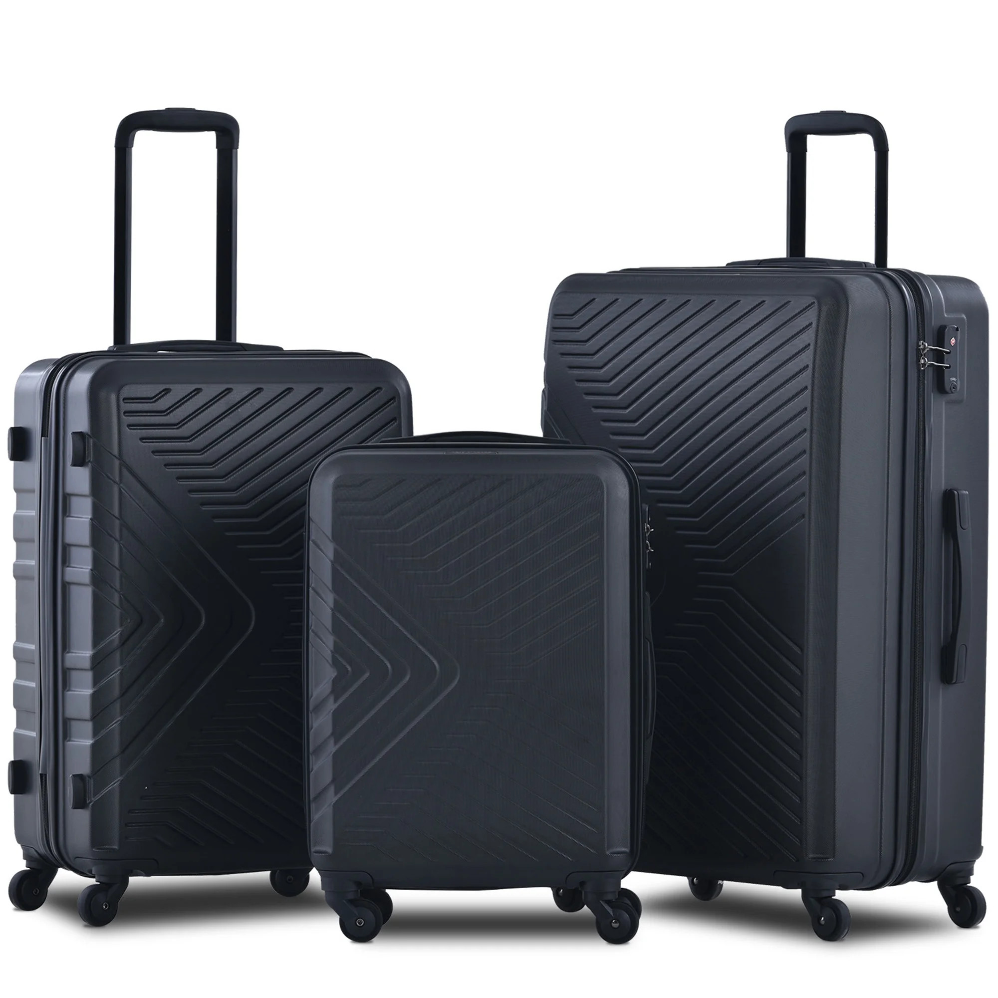 Travelhouse 3-Piece Hardshell Luggage Set with TSA Lock & Spinner Wheels (Black)