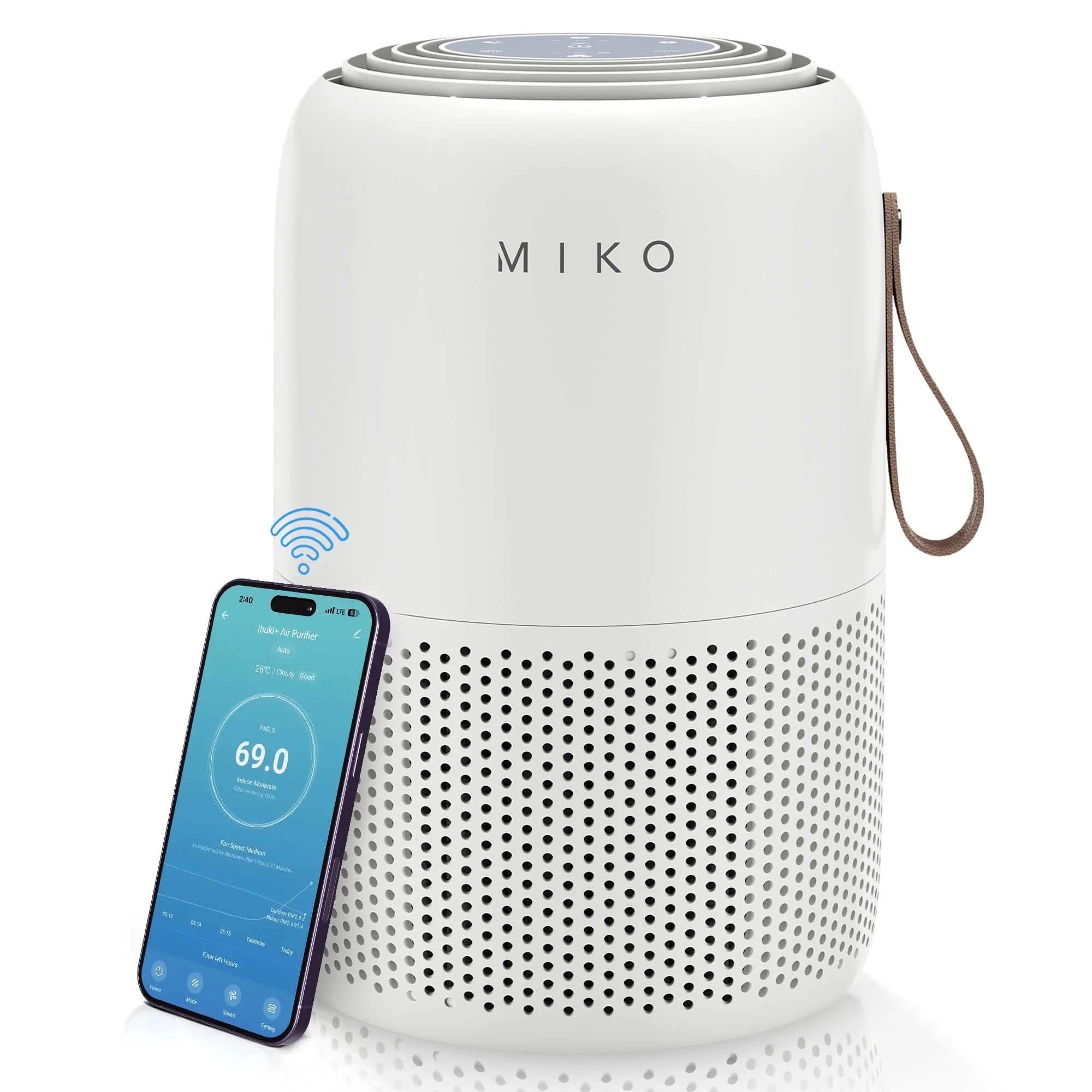 Miko H13 HEPA Air Purifier for Large Rooms up to 770 Sqft - Removes Pet Hair, Odors, Dust, and Pollen