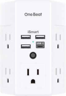 Surge Protector, 5 Outlets & 4 USB Ports (USB-C), 1800J Power Strip Wall Mount, ETL Listed