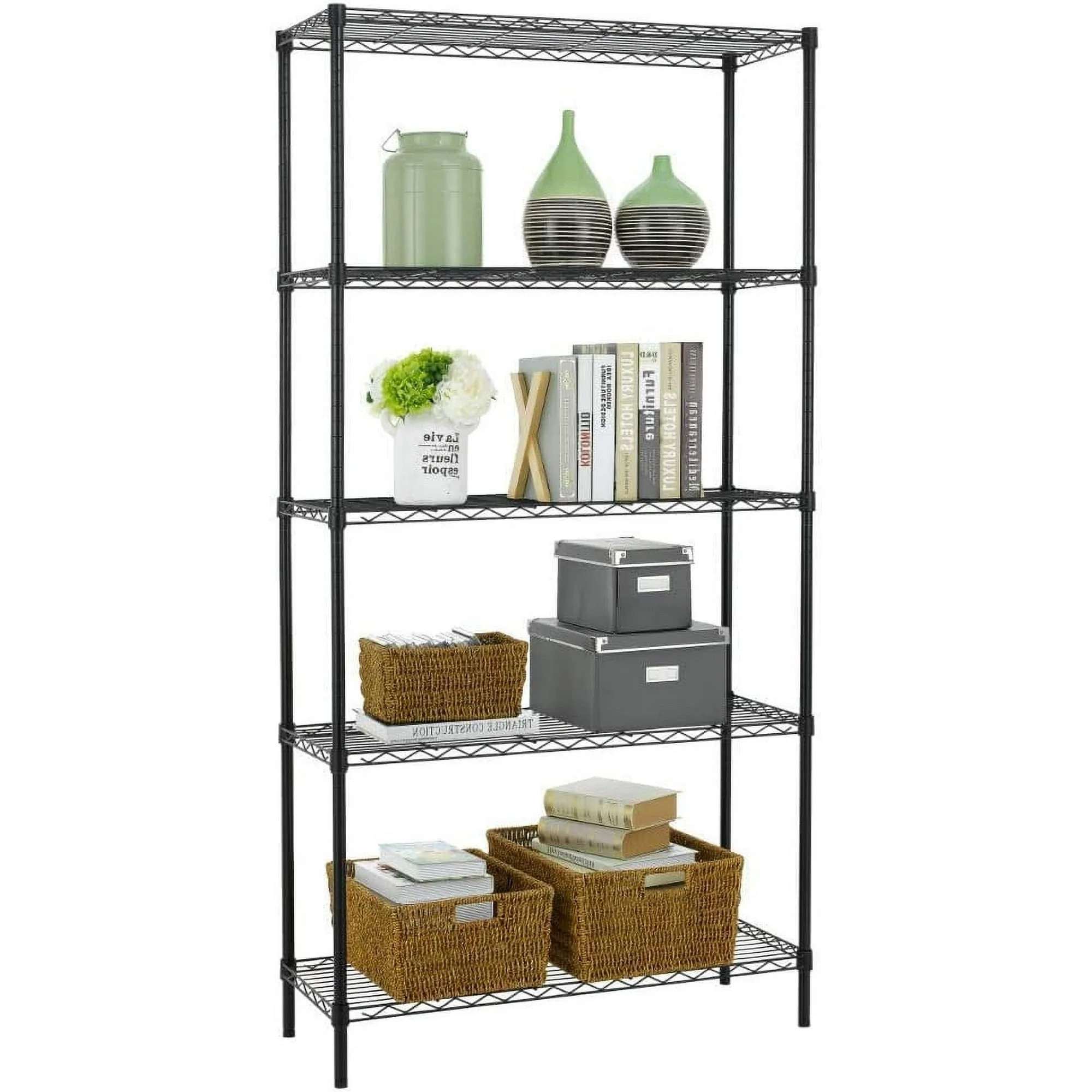 5 Tier Wire Shelving Unit - 1250lb Capacity, Black