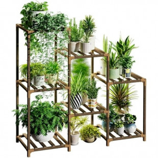 Bamworld Plant Stand Indoor Plant Shelf Outdoor Wood Plant Rack for Multiple Plants 3 Tiers Ladder Plant Holder for Living Room Patio Boho Home Decor for Gardening