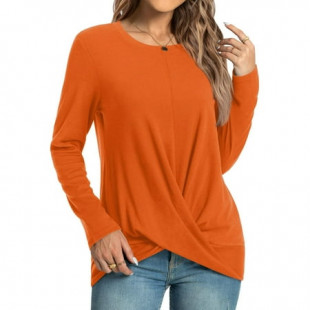 Women's Long Sleeve Tunic Tops Casual Round Neck T-Shirts Front Twist Top