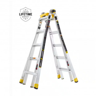 22 ft. Reach Aluminum Multi-Position Ladder w/ Project Bucket, Tool Hangers, 300 lbs. Load Capacity