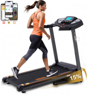 Foldable Treadmill with 15% Auto Incline, 0.5-10 MPH Speed, 18" Wide Belt, 15 Programs, APP Control, Built-in Speaker, and 3HP Motor – Smart Running Machine for Home Use