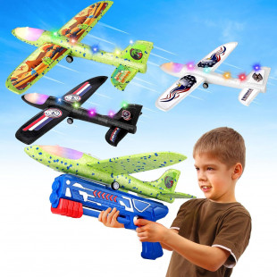 3 Pack Airplane Launcher Toy, 12.6" Foam 2 Flight Mode Led Plane Catapult