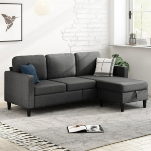 MUZZ Sectional Sofa with Movable Ottoman, Free Combination Sectional Couch, Small L-Shaped Sectional Sofa with Storage Ottoman,Linen Fabric Sofa for Living Room (Dark Grey)