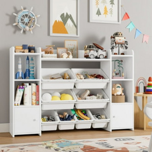 Homfa Kids Toy Organization Cubby Bookcase with 8 Bin, 2 Door White Storage Organizer Bookshelf for Children Room Playroom