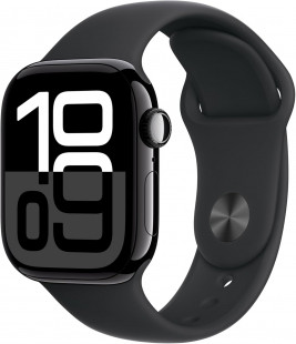 Apple Watch Series 10 (GPS 42mm case) Smartwatch with Jet Black Aluminium Case with Black Sport Band