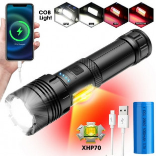 90000 Lumens Powerful Flashlight, Rechargeable Waterproof Searchlight Super Bright Handheld Led Flashlight with USB Zoom Torch for Emergency Hiking Hunting Camping