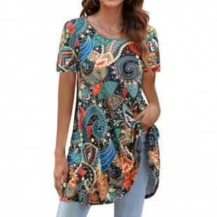 Fantaslook Plus Size Womens Tunic Tops Short Sleeve Casual Floral Shirts Swing Flare Dressy Blouses