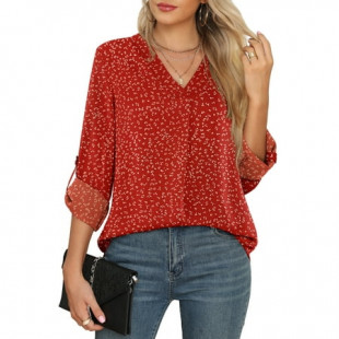 Uvplove 3/4 Sleeve Blouses for Women Business Casual Elegant Chiffon V Neck Blouses Tops