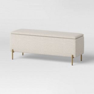 Ivy Upholstered Storage Bench with Brass Legs Cream Boucle - Threshold™: Bedroom Seating & Hidden Compartment