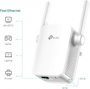 TP-Link N300 WiFi Extender (RE105), Signal Booster with Access Point, 2.4GHz, Wall Plug Design