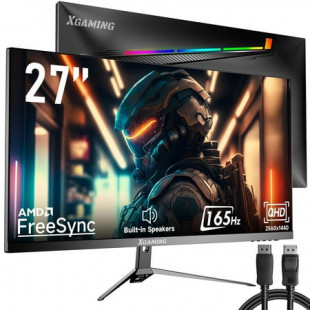 Memzuoix 27inch 165Hz Gaming Monitor, 1440p 144Hz Gaming Monitor, QHD 2K(2560x1440) PC Monitor, LCD Computer Monitor for Laptop with 2 Speaker&Backlight, 1ms FreeSync, Metal Base, DP&HDMI