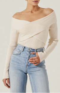 Crossover Off The Shoulder Rib Sweater