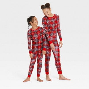 Kids' Plaid Cotton Ribbed Holiday Matching Family Pajama Set - Wondershop™ Red 6