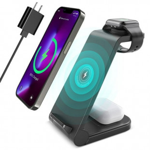 Wireless Charger, 23W 3 in 1 Wireless Charging Station, Fast Charging Dock for iPhone 16/15/14/13/12/11 Pro Max, AirPods 4/3/2/Pro, iWatch Series 10/9/8/7/6/5/SE/4/3/2, Samsung Charger Stand (Black)